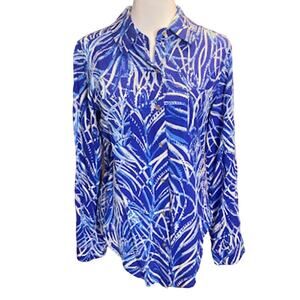 Lilly‎ Pulitzer Sea View Rayon Button Front Blouse - Twilight Blue XS